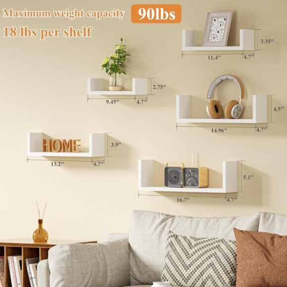 New Set of 5 Floating Wall Shelves for Bathroom, Bedroom, and Living Room Decor - Picture 6 of 11